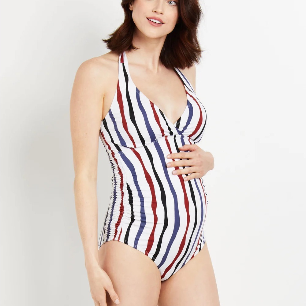 Motherhood Maternity Red and Blue One Piece Swimsuit